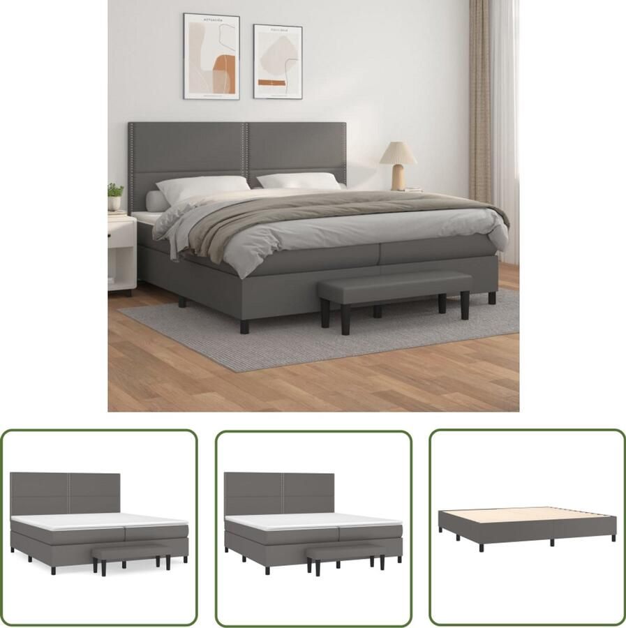 VidaXL Boxspring 200x200 cm Grijs Kunstleer Boxspringbed Boxsprings Tweepersoonsbed Kunstleder Bed Grijs Bed