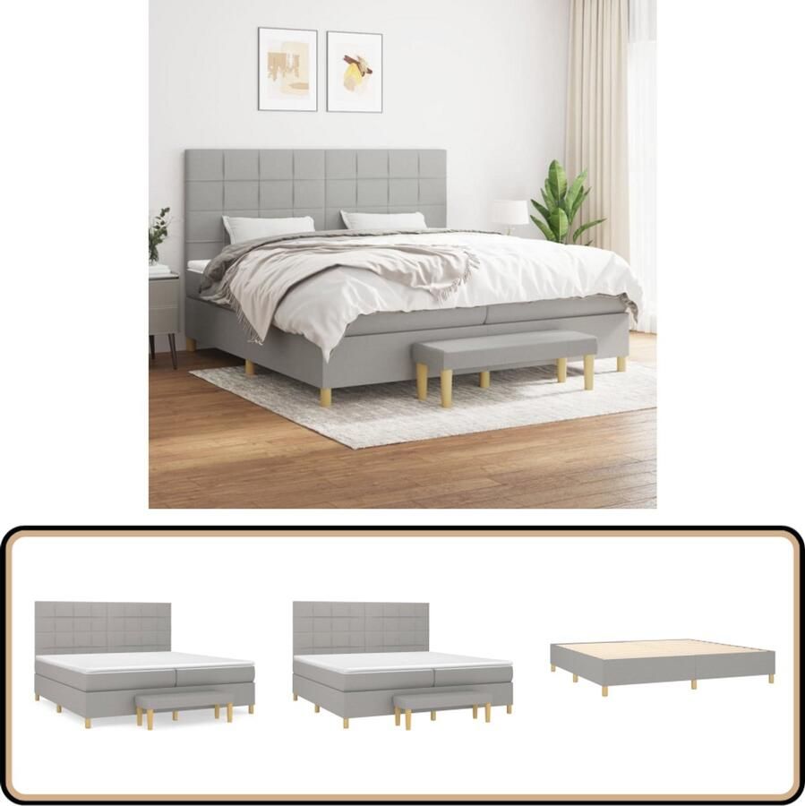 VidaXL Boxspring 200x200 cm Inclusief Matras Boxspringbed Pocketvering Grijs Tweepersoonsbed Slaapkamerinrichting Luxe Bed Boxspring