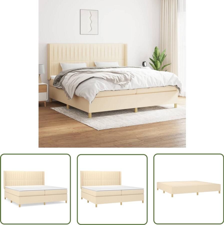 VidaXL Boxspring 200x200 cm Inclusief Matras Boxspringbed Slaapcomfort Boxspring Tweepersoonsbed Cremekleurig Lederlook Design Slaapkamer