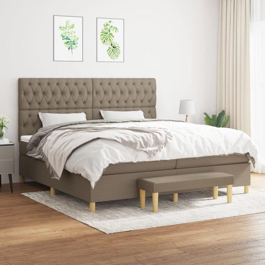 VidaXL Boxspring 200x200 cm Inclusief Matras Taupe Boxspringbed Boxspring Bed Met Hoofdbord Tweepersoonsbed Pocketvering Matras Middelhard Matras Taupec - Foto 3