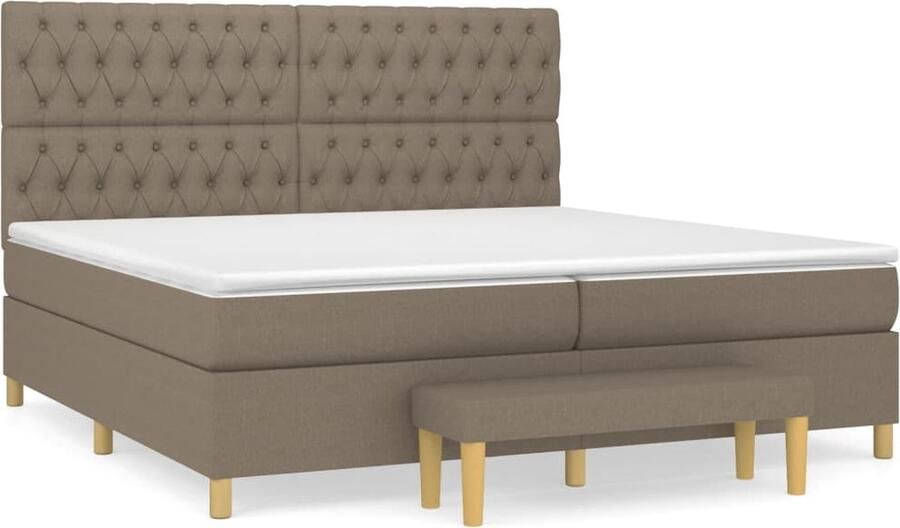 VidaXL Boxspring 200x200 cm Inclusief Matras Taupe Boxspringbed Boxspring Bed Met Hoofdbord Tweepersoonsbed Pocketvering Matras Middelhard Matras Taupec - Foto 2