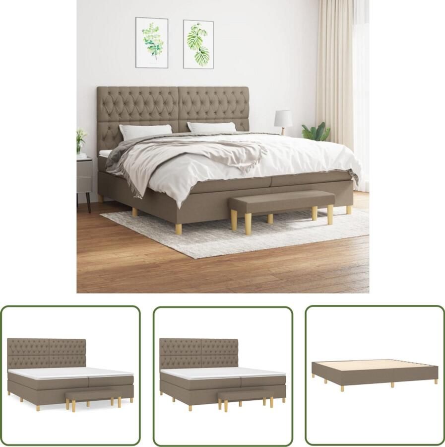 VidaXL Boxspring 200x200 cm Inclusief Matras Taupe Boxspringbed Boxspring Bed Met Hoofdbord Tweepersoonsbed Pocketvering Matras Middelhard Matras Taupec