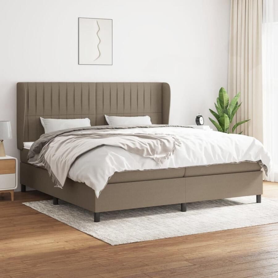 VidaXL Boxspring 200x200 cm Inclusief Matras Taupe Boxspringbed Boxspring Tweepersoonsbed Pocketed Spring Mattress Medium Firm Mattress Taupe Bed Houten Bed Frame Adjustable Headboard - Foto 2