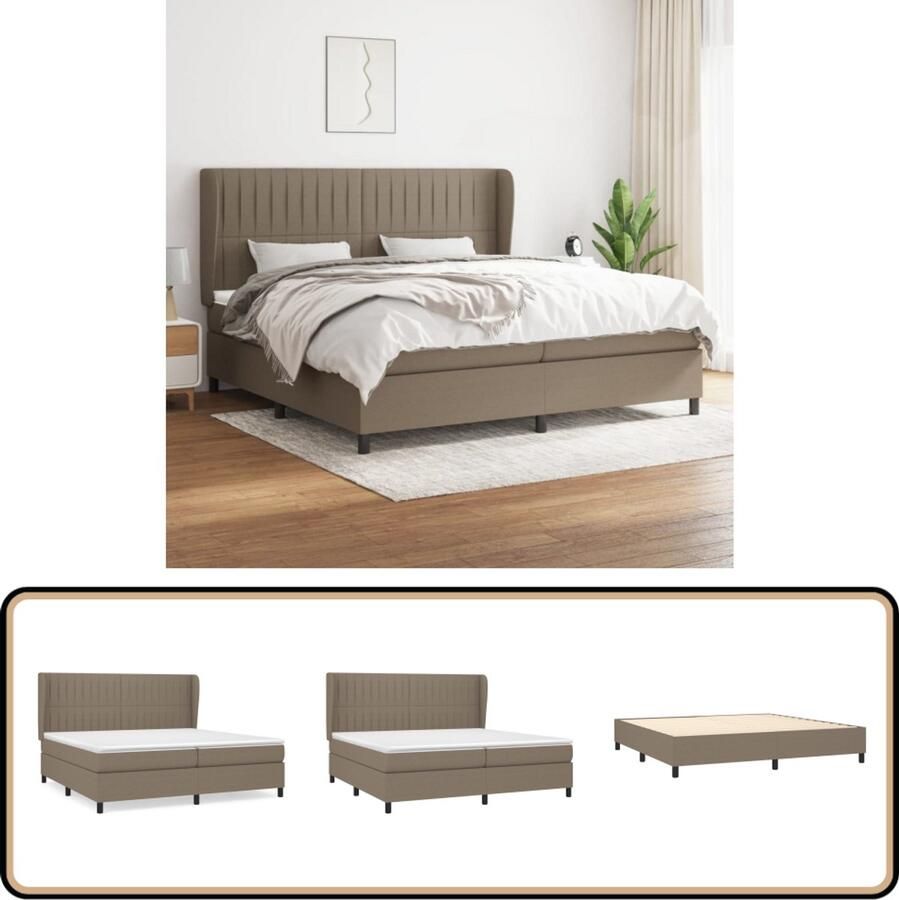 VidaXL Boxspring 200x200 cm Inclusief Matras Taupe Boxspringbed Boxspring Tweepersoonsbed Pocketed Spring Mattress Medium Firm Mattress Taupe Bed Houten Bed Frame Adjustable Headboard
