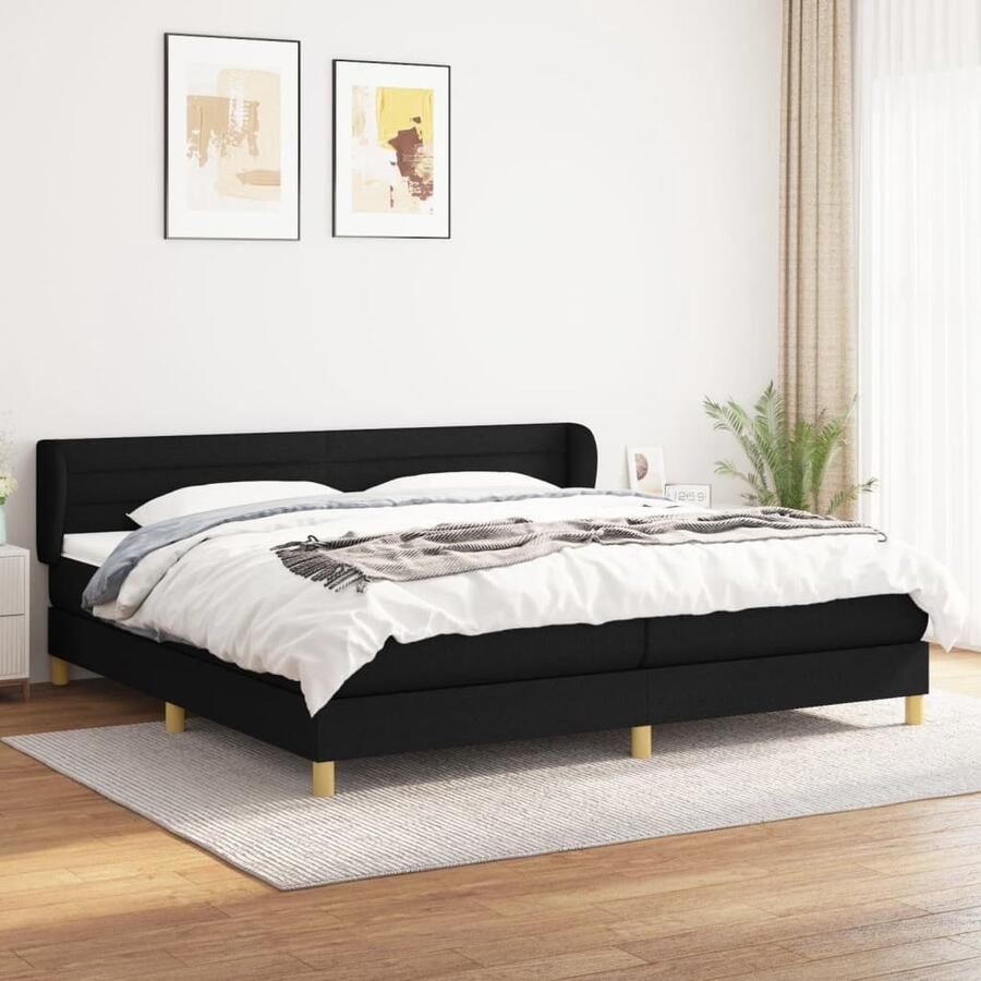 VidaXL Boxspring 200x200 cm Inclusief Matras Zwart Boxspringbed King Size Bed Verstelbare Hoofdbord Pocketveer Matras Middelhard Matras Zwarte Boxspring - Foto 2