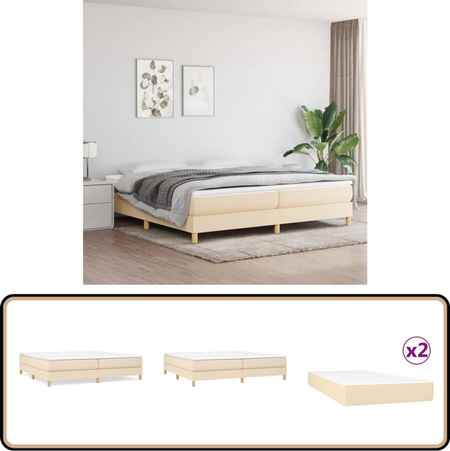 VidaXL Boxspring 200x200 cm Inclusief matrassen Boxspring Boxspringbed Premium Boxspring Tweepersoons Bed Creme Kleur Pocketveer Matras Middelhard Matras Huidgevend