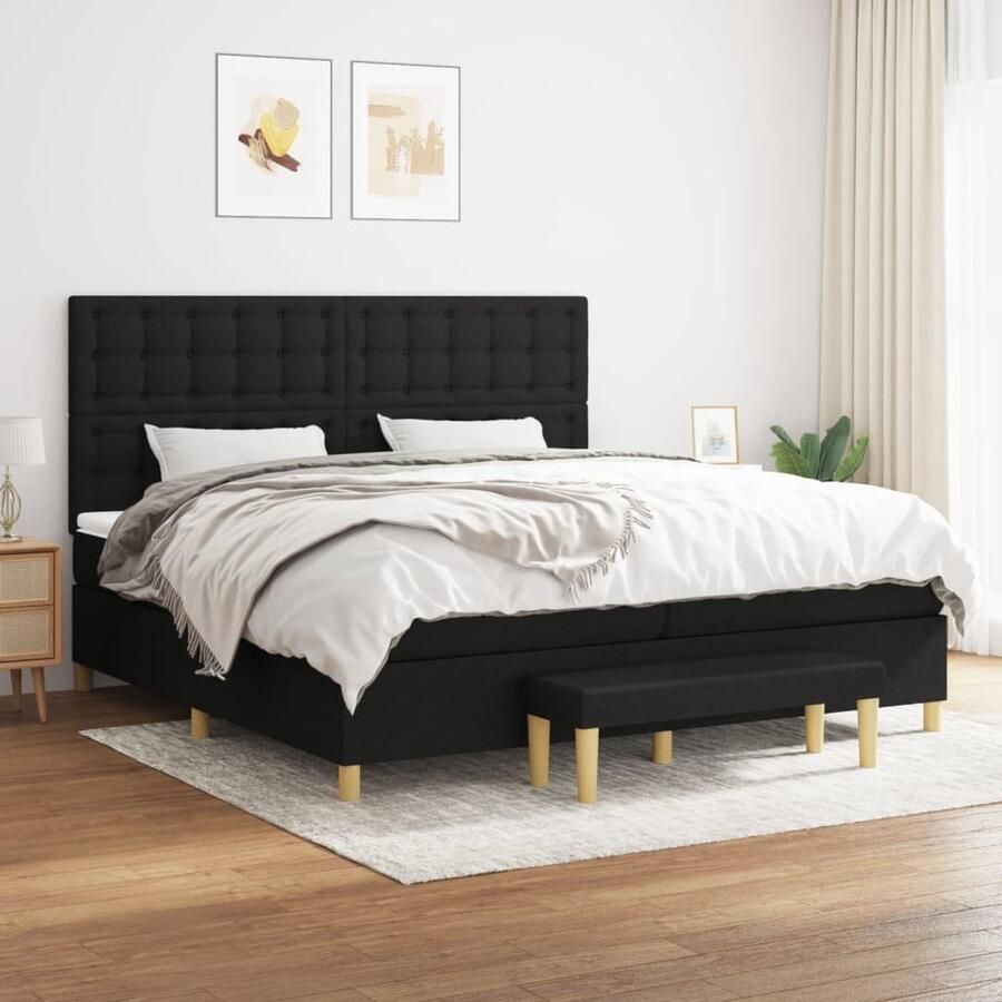 VidaXL Boxspring 200x200 cm Inclusief matrassen Zwart Boxspringbed Slaapcomfort Boxspring Tweepersoonsbed Zware Materialen Pocketed Veren Middenhard Matras Design Slaapkamer Modern Bed - Foto 2