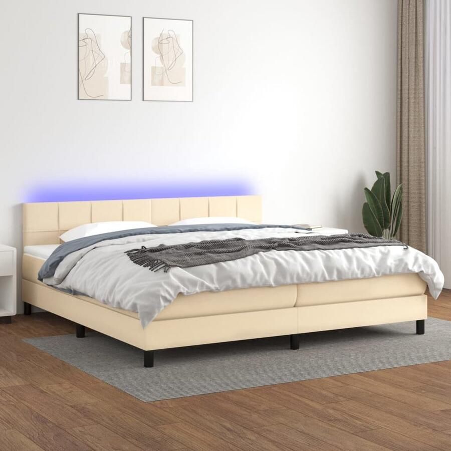 VidaXL Boxspring 200x200 cm LED crèmekleurig Boxspring Boxsprings Cremekleurig Tweepersoons Bed Led Lampje Adjustable Headboard Slaapcomfort - Foto 2