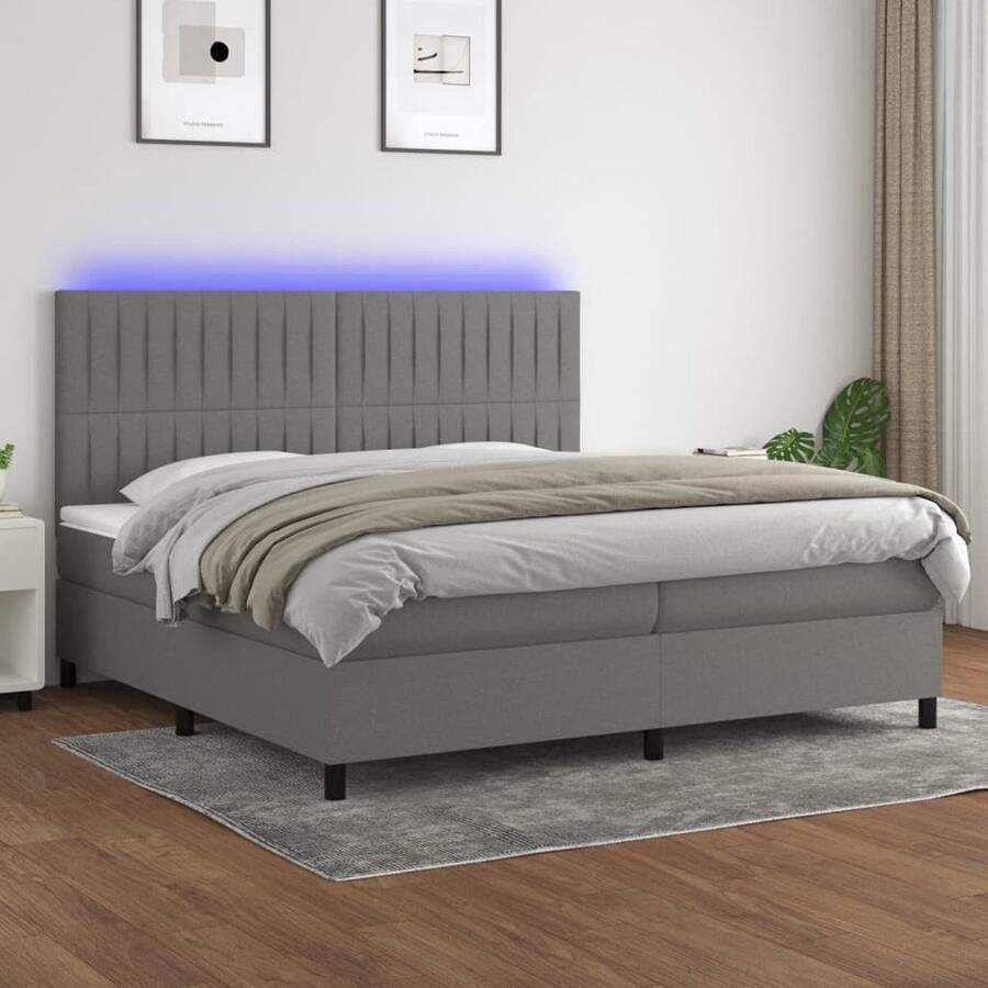 VidaXL Boxspring 200x200 cm LED Donkergrijs Boxspring Led Lamp Slaapcomfort Tweepersoonsbed Donkere Kleuren Houten Frame Design Bed Multifunctioneel Bed - Foto 2