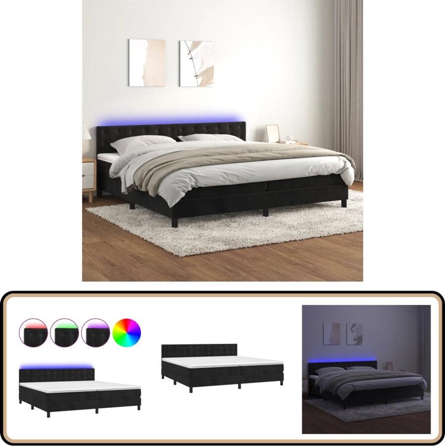 VidaXL Boxspring 200x200 cm LED en Matras Zwart Boxspring Led Bed Velvet Bed Tweepersoons Bed Groot Bed Slaapcomfort Luxe Bed Design Bed Bedroom Furniture