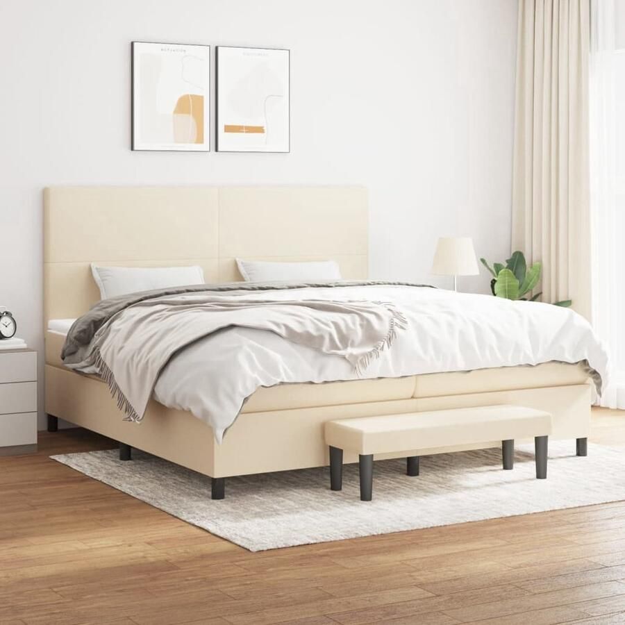 VidaXL Boxspring 200x200 cm met matras crème Boxspringbed Boxspring Creme Kleurig Tweepersoonsbed Pocketveer Matras