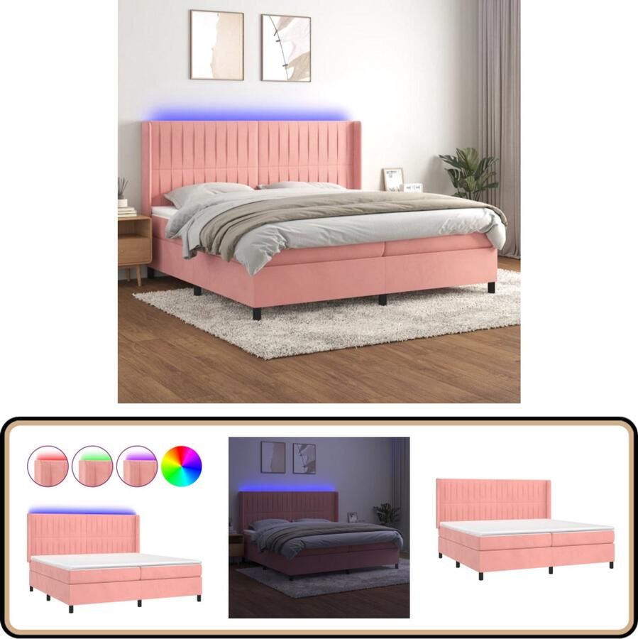 VidaXL Boxspring 200x200 cm Roze LED Verlichting Boxspring Bed Rozenkleurig Bed Velvet Bed Led Bed Pocketed Spring Mattress