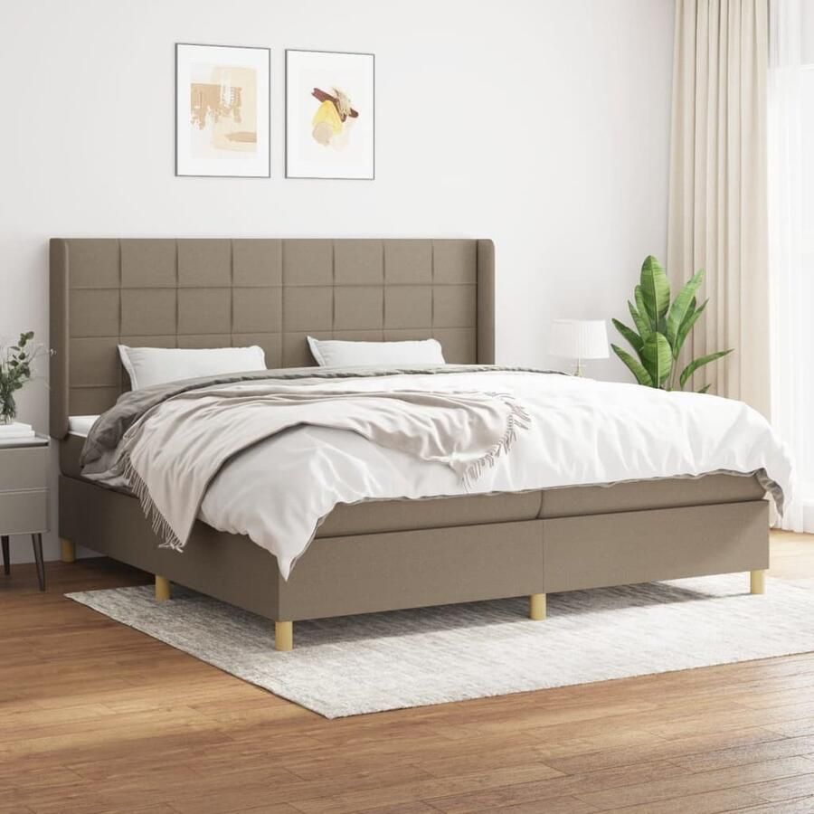 VidaXL Boxspring 200x200 cm Taupe Inclusief Matras Boxspringbed Boxspring Tweepersoonsbed Bed Frame Taupecouleur Lederlook Moderne Slaapkamer