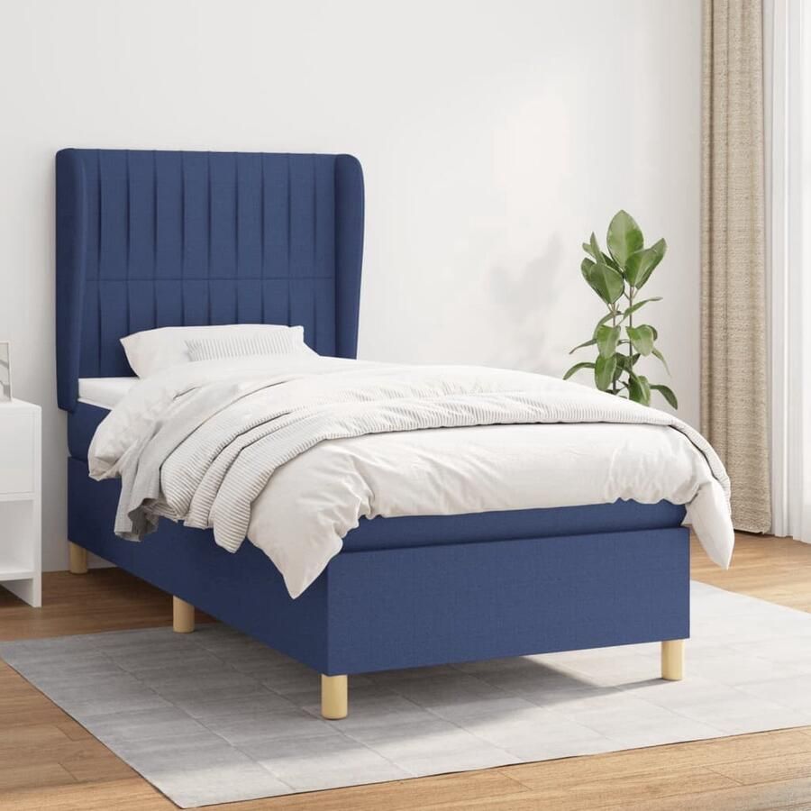 VidaXL Boxspring 80x200 cm Blauw Inclusief Matras Boxspringbed Boxspring Bed Slapen Nacht Comfort Matras Pocketvering Hoofdbord Blauw