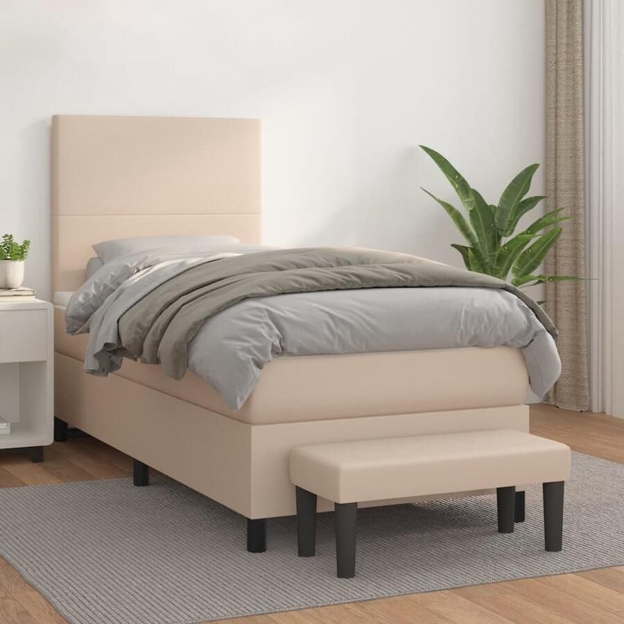 VidaXL Boxspring Kunstleer Cappuccino 90x190 cm Boxspringbed Kunstleder Bed Bruine Bed Tweepersoons Bed Verstelbare Hoofdbord Pocketveer Matras Middenhard Matras Multifunctionele Bank - Foto 2