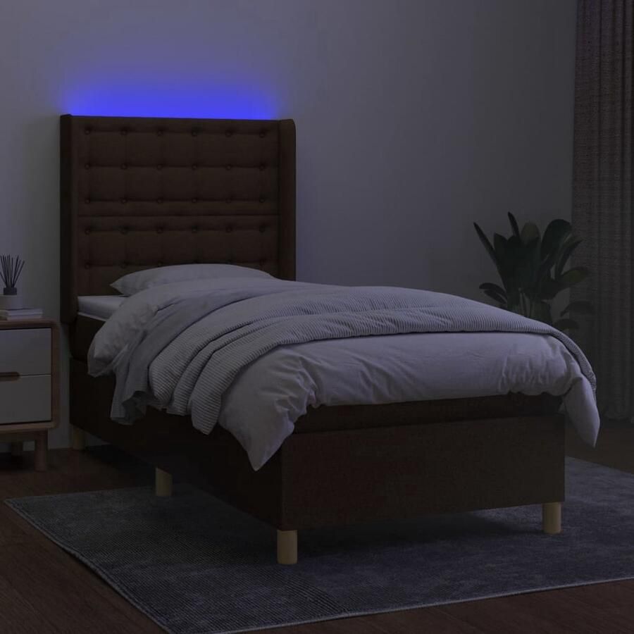 VidaXL Boxspring 80x200 cm Donkerbruin Inclusief LED Boxspring Bed Frame Lederlook Bruine Bank Slaapcomfort