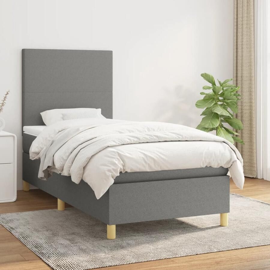 VidaXL Boxspring 80x200 cm Donkergrijs Inclusief Matras Boxspringbed Donkere Kleuren Slaapcomfort Pocketvering Middenhard Frame Bed Hoofdbord Bedroom Decor - Foto 2