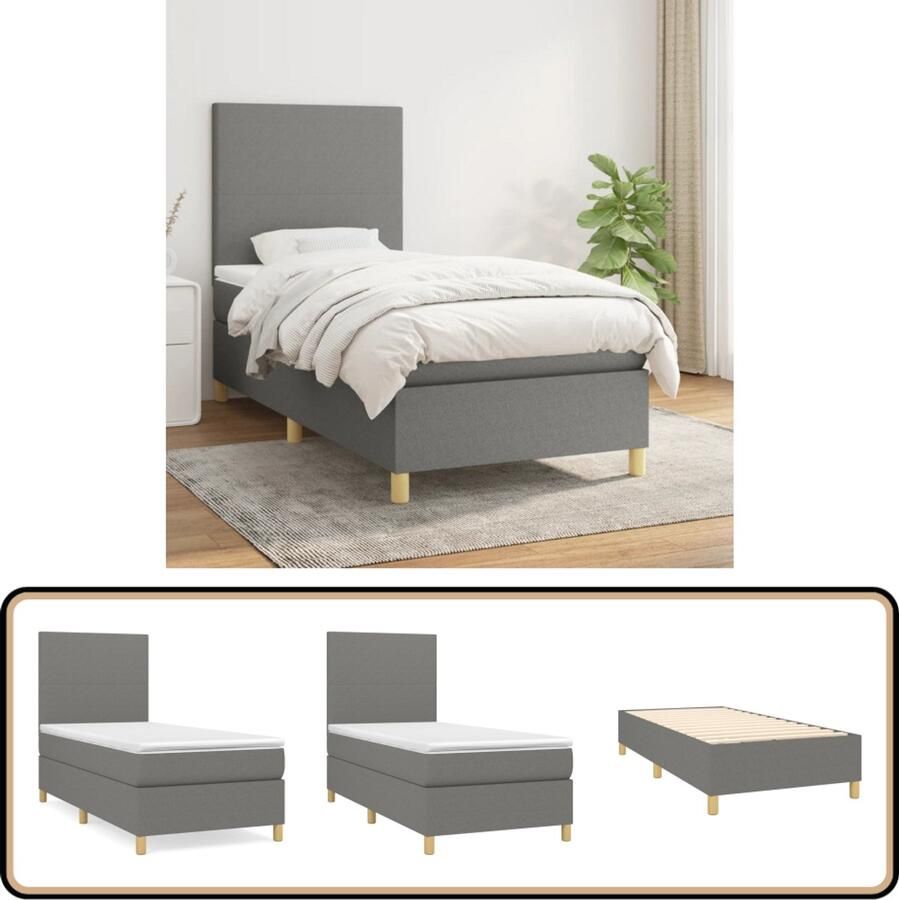VidaXL Boxspring 80x200 cm Donkergrijs Inclusief Matras Boxspringbed Donkere Kleuren Slaapcomfort Pocketvering Middenhard Frame Bed Hoofdbord Bedroom Decor