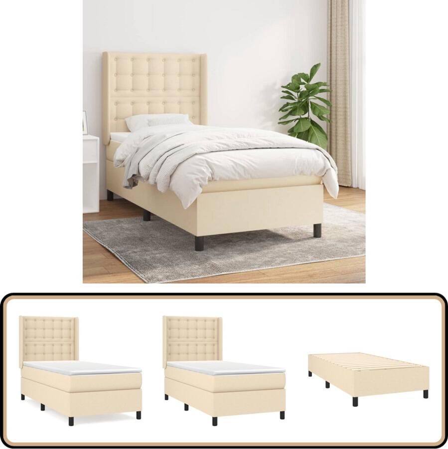 VidaXL Boxspring 80x200 cm Inclusief matras Crème Boxspringbed Pocketvering Creme Kleur Tweepersoonsbed Stapelbare Bedden