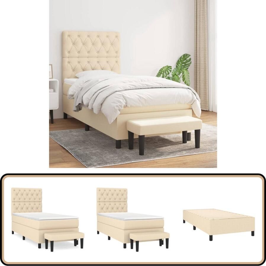 VidaXL Boxspring 80x200 cm Inclusief Matras en Bank Boxspringbed Boxspring Creme Kleur Tweepersoonsbed Slaapkamer Meubilair