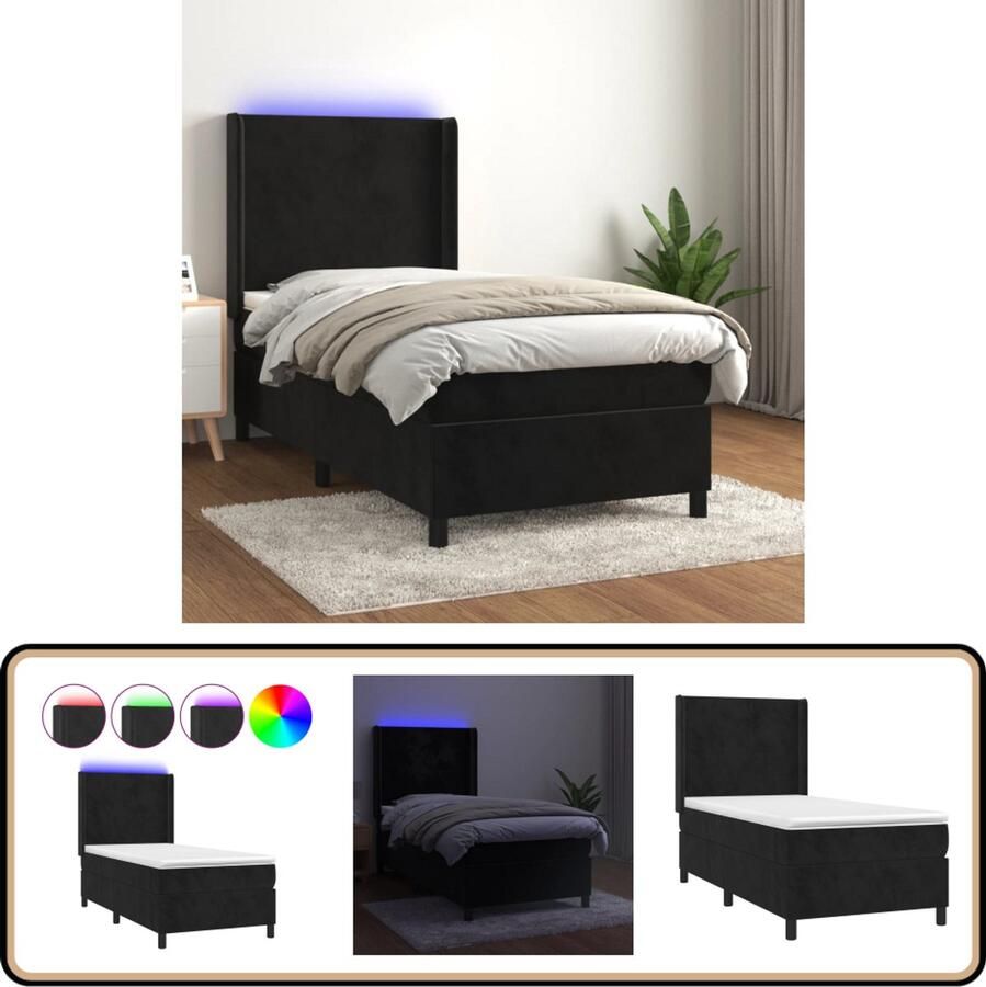VidaXL Boxspring 80x200 cm LED Fluweel zwart Boxspring Fluweel Bed Led Bed King Size Bed Tweepersoonsbed