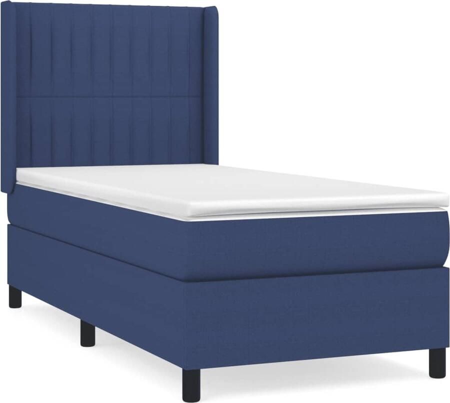 VidaXL Boxspring 90x190 cm Blauw Inclusief Matras Boxspringbed Boxspring Bed Slapen Nacht Relaxen Comfort Blauwe Kamer Bedroom Decor Houten Frame Pocketed Spring Mattress - Foto 2