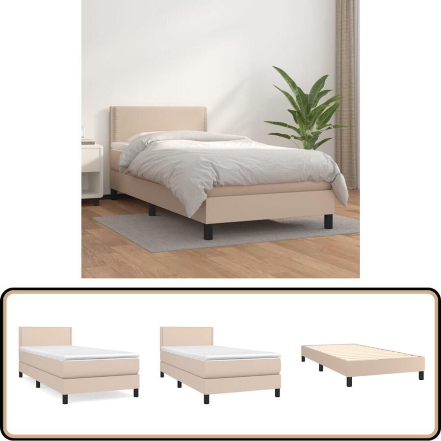 VidaXL Boxspring 90x190 cm Cappuccino Kunstleer Boxspringbed Kunstleder Bed Bruine Bed Tweepersoons Bed Pocketed Veren Matras