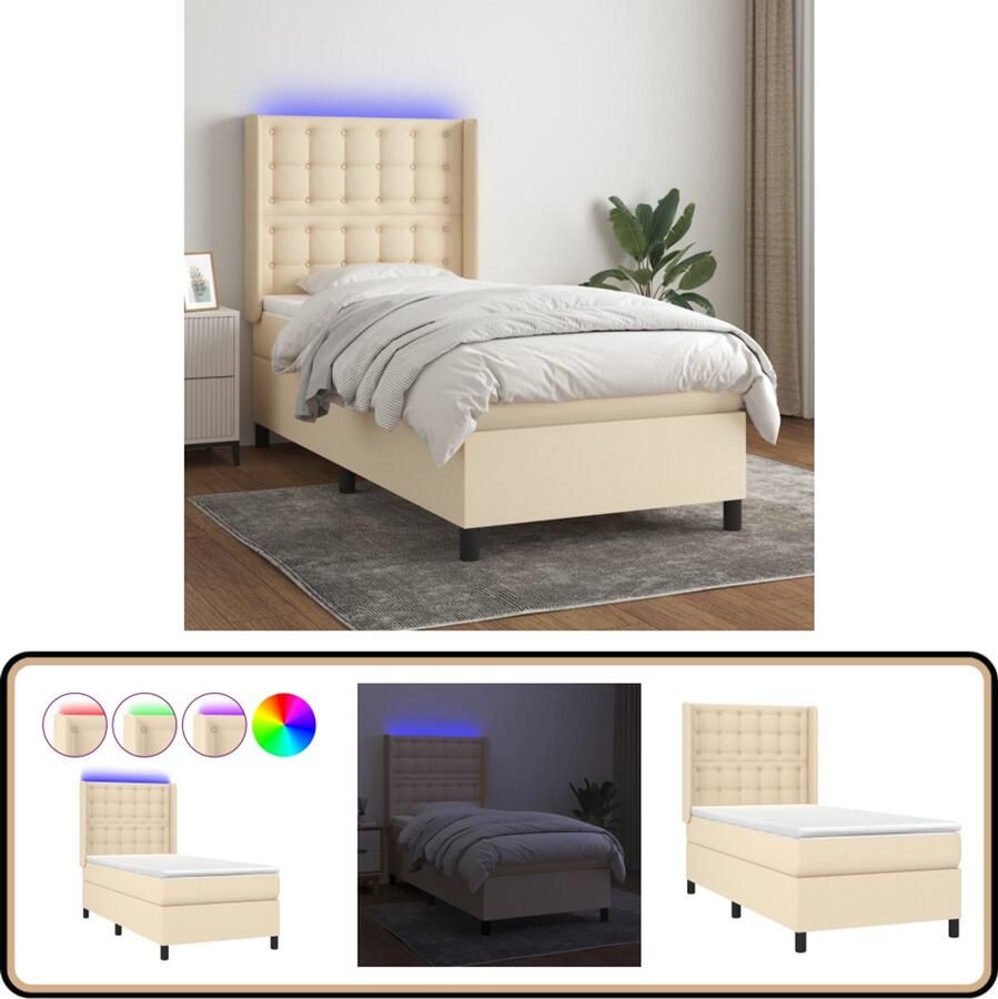 VidaXL Boxspring 90x190 cm Inclusief LED en Matras Boxspring Bed Verstelbare Hoofdbord Led Verlichting Pocketvering Matras Huidgevend Topmatras