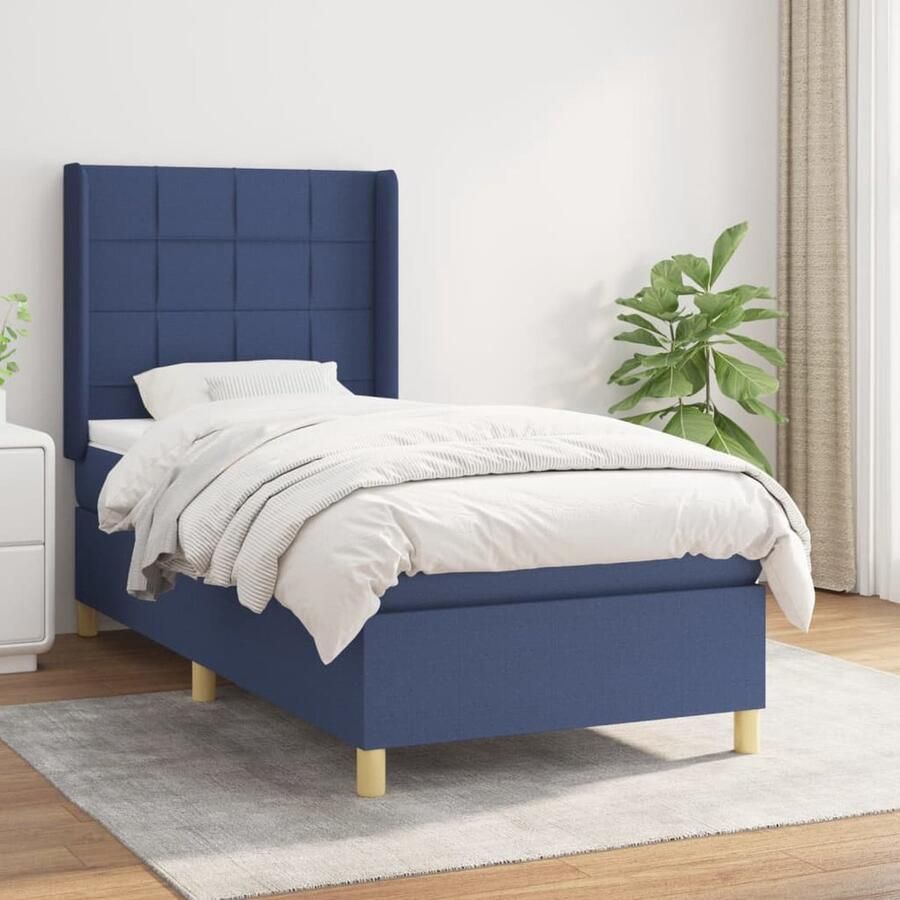 VidaXL Boxspring Blauw 90x200 cm Inclusief Matras Boxspringbed Boxspring Bed Slaapkamerinrichting Slaapcomfort Tweepersoonsbed Matras Pocketing Verenmatras Blauw Bed - Foto 2