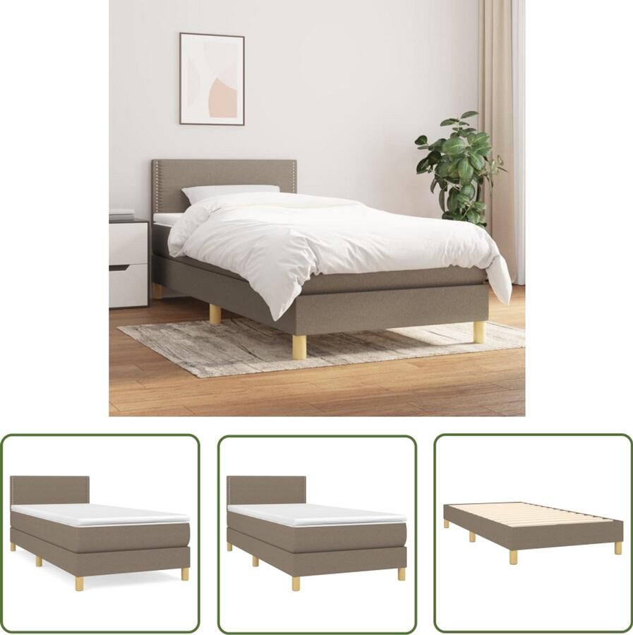 VidaXL Boxspring 90x190 cm Inclusief Matras Boxspringbed Boxspring Tweepersoonsbed Slaapcomfort Pocketed Veren Taupecouleur Stapelbare Bedden