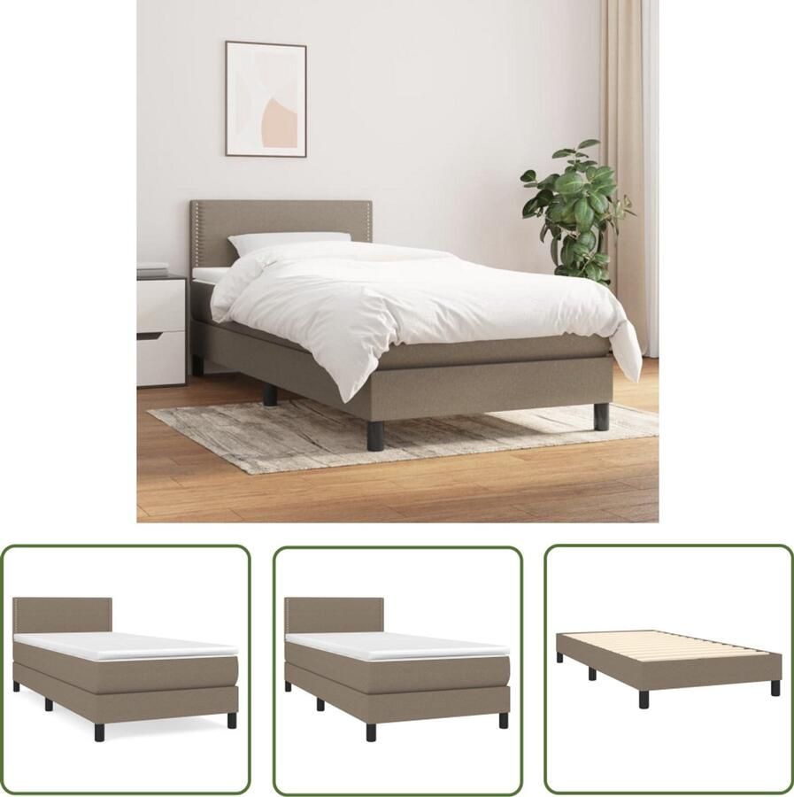 VidaXL Boxspring 90x190 cm Inclusief Matras & Topmatras Boxspringbed Boxspring Tweepersoonsbed Bed Taupecouleur Pocketingmatras Ergonomisch Bed Stapelbed