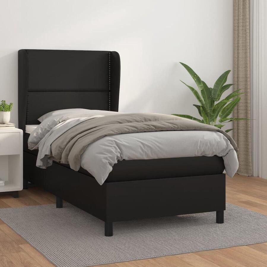 VidaXL Boxspring Kunstleer Zwart 80x200 cm Boxspringbed Boxspring Slaapkamerinrichting Kunstleder Bed Pocketveer Matras Middenhard Matras Tweepersoonsbed - Foto 2