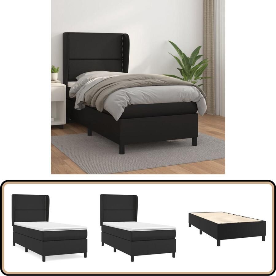 VidaXL Boxspring Kunstleer Zwart Inclusief Matras Boxspringbed Kunstleder Bed Pocketveer Matras Middelhard Matras Tweepersoons Bed Slaapkamer Meubels