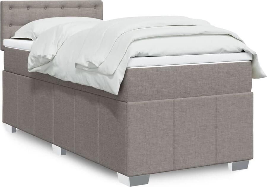 VidaXL Boxspring 90x190 cm met Matras en Topmatras Boxspring Bed Tweepersoonsbed Taupe Boxspring Frame Matras Topmatras Slaapkamerdecoratie Comfortabele Bed Trendy Bed Stoffen Bed Houten Bed Levensstijl Meubels - Foto 2