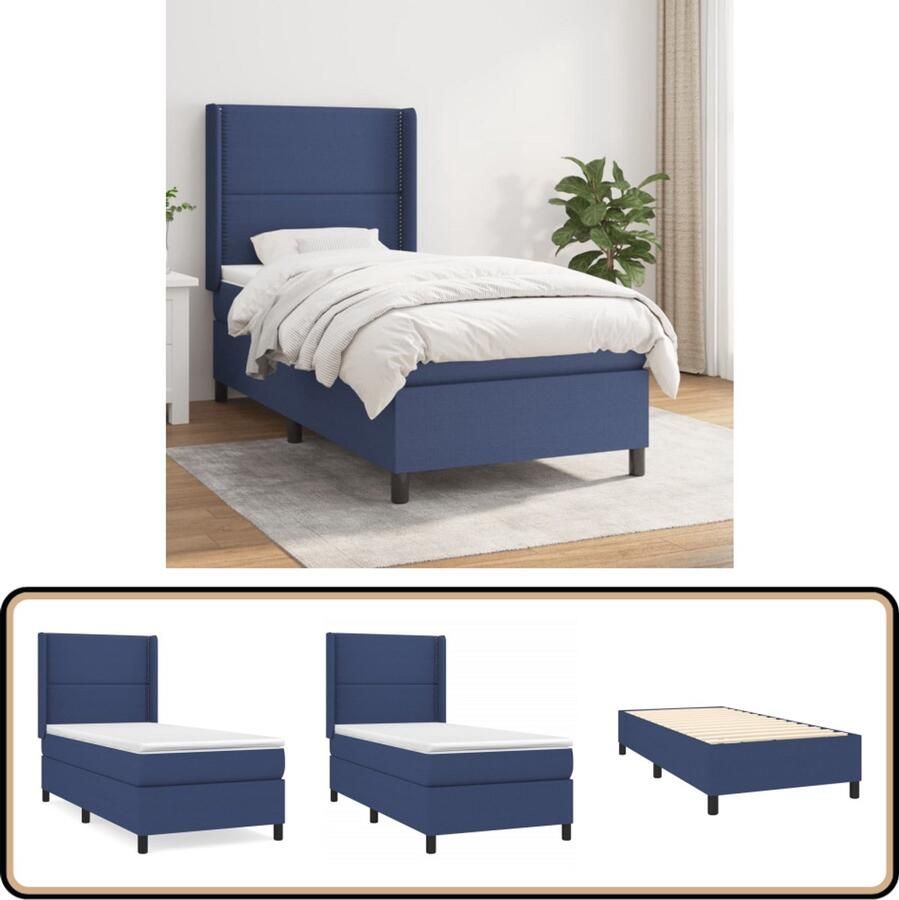 VidaXL Boxspring 90x200 cm Inclusief Matras Boxspringbed Pocketvering Slaapkamer Meubilair Tweepersoonsbed Blauwe Bedden
