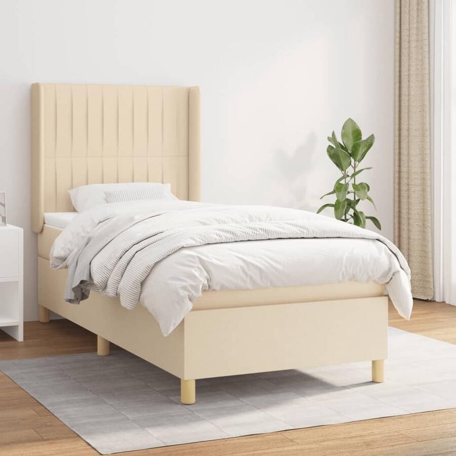 VidaXL Boxspring 90x200 cm Inclusief Matras Boxspringbed Slaapcomfort Boxspring Creme Kleurig Tweepersoonsbed Pocketed Spring Mattress Middenhard - Foto 2
