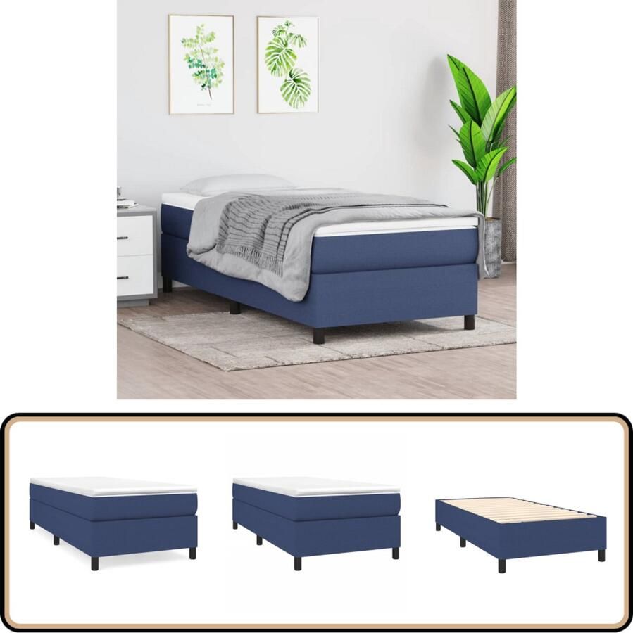 VidaXL Boxspring 90x200 cm Inclusief Matras en Topmatras Boxspringbed Boxspring Slaapkamerinrichting Tweepersoonsbed Pocketveermatras Middenhard Matras Blauwe Bed