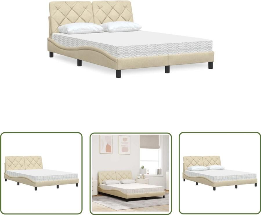 The Living Store Bed met matras stof crèmekleurig 140x190 cm Slaapcomfort Boxspring Alternatief Tweepersoons Bed Comfortabel Bed Zacht Matras