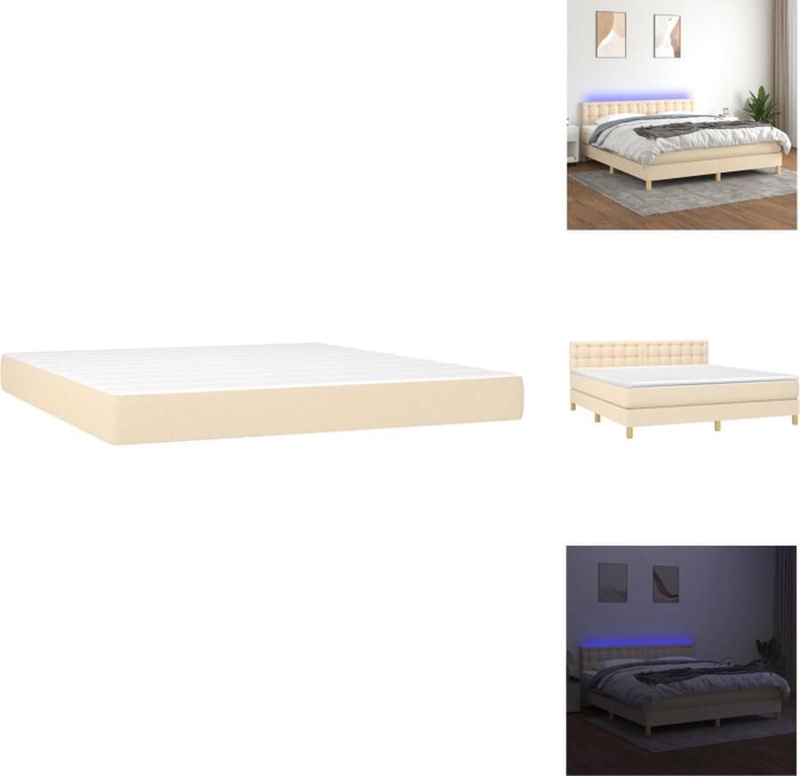 VidaXL Boxspring Bed Crème 203 x 180 x 78 88 cm Verstelbaar hoofdbord Kleurrijke LED-verlichting Pocketvering matras Huidvriendelijk topmatras Inclusief montagehandleiding Bed - Foto 2