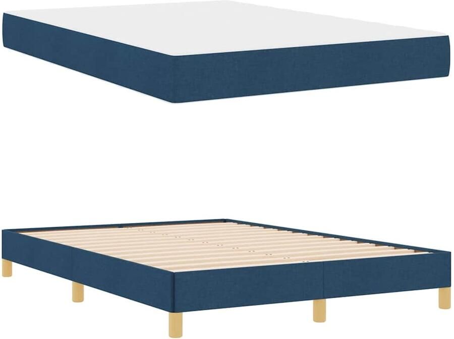 VidaXL Boxspring bed Blauw Bruin 140 x 200 cm Stof Geengineerd Hout