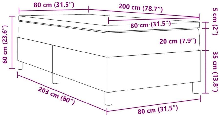 VidaXL Boxspring Bed met Matras Lichtgrijs 80 x 200 cm in Corduroystof - Foto 2