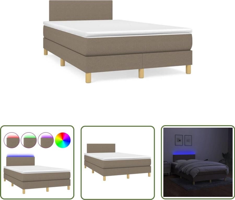 VidaXL Boxspring Bed Boxspring met matras en LED stof taupe 120x190 cm Taupe Bed Lederlook Bed Led Lamp