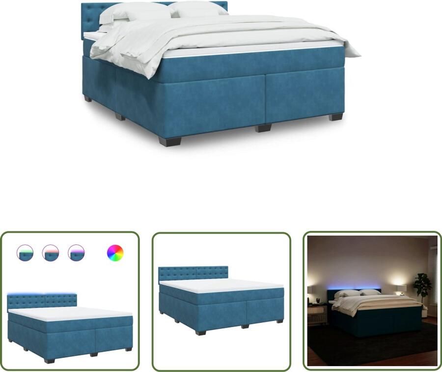 VidaXL Boxspring Bed Boxspring met matras fluweel blauw 180x200 cm Fluweel Bed Blauwe Boxspring Tweepersoons Bed