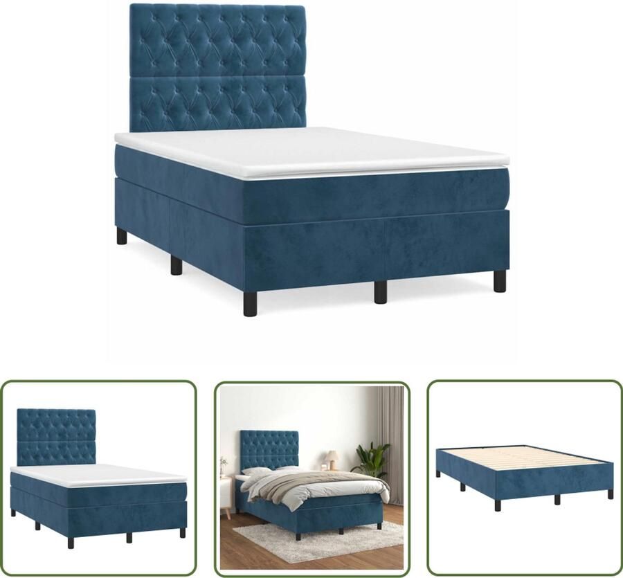 VidaXL Boxspring Bed Boxspring met matras fluweel donkerblauw 120x190 cm Fluweel Bed Donkere Boxspring Tweepersoons Bed