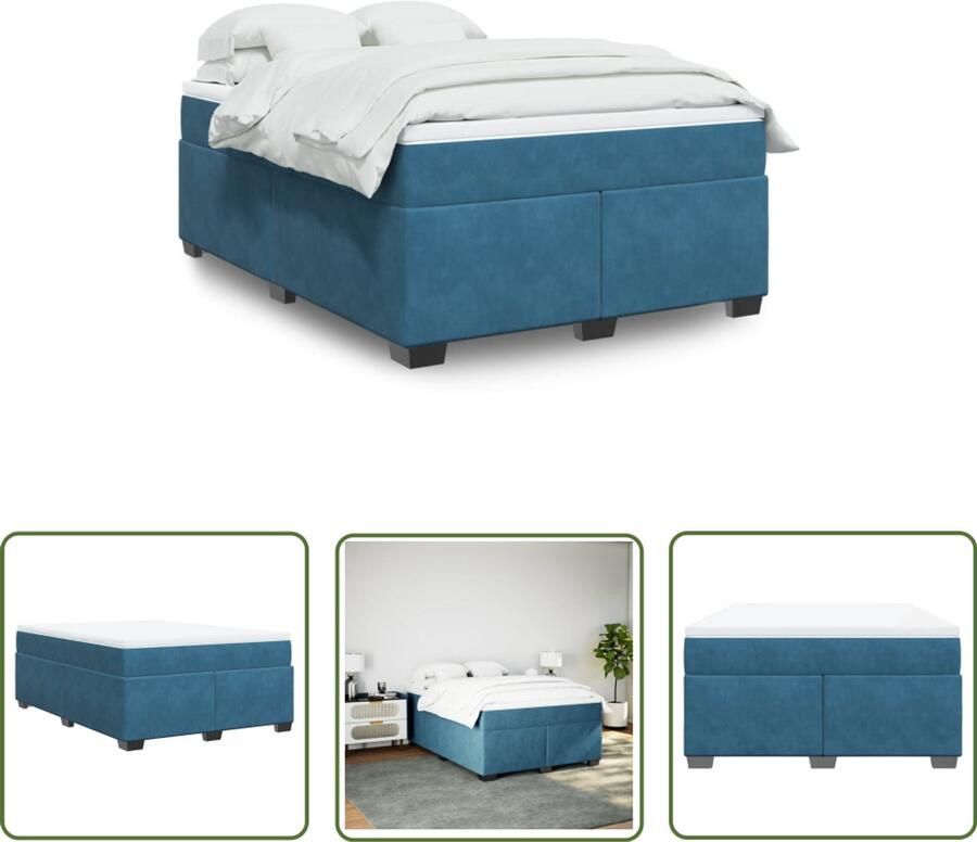 VidaXL Boxspring Bed Boxspring met matras fluweel donkerblauw 140x190 cm Fluweel Bed Donkere Kleuren Bed Tweepersoons Bed