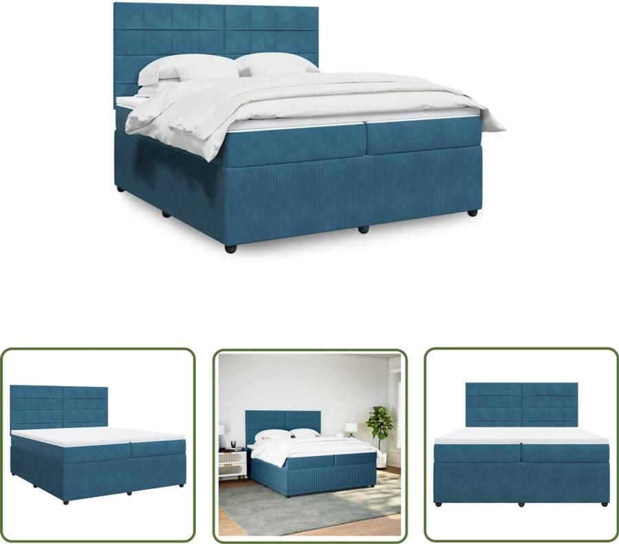 VidaXL Boxspring Bed Boxspring met matras fluweel donkerblauw 200x200 cm Tweepersoonsbed Fluweel Bed Dark Blue Bed