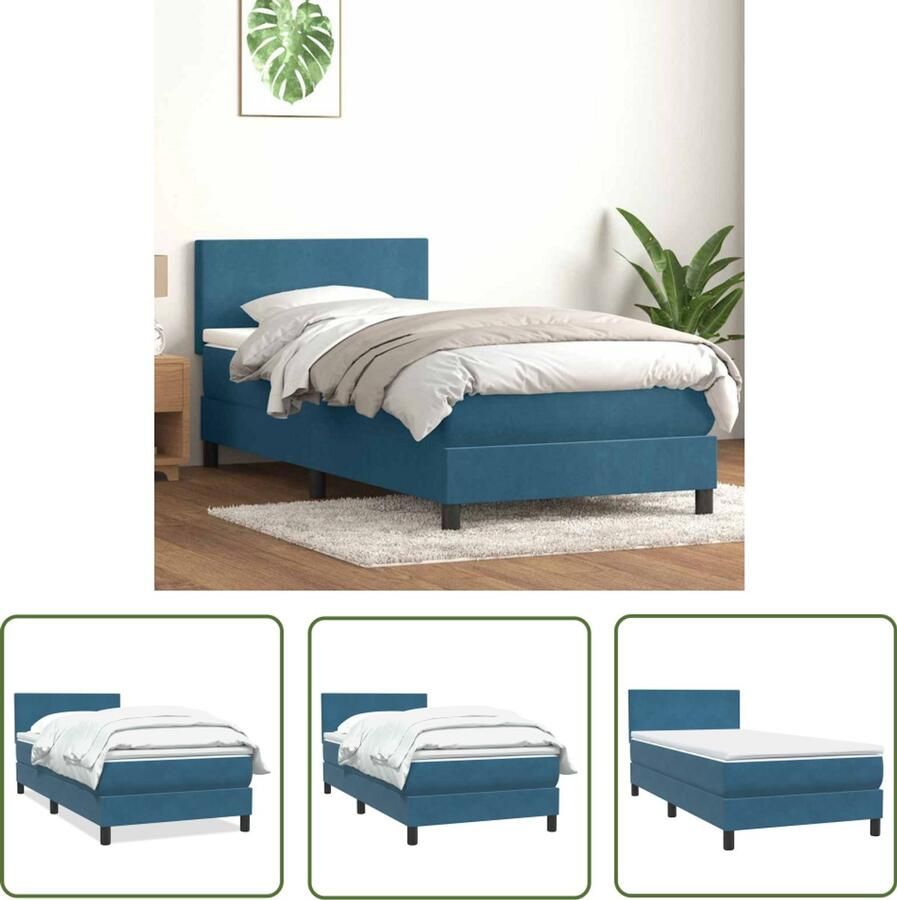 VidaXL Boxspring Bed Boxspring met matras fluweel donkerblauw 80x220 cm Fluweel Bed Dark Blue Bed Tweepersoons Bed