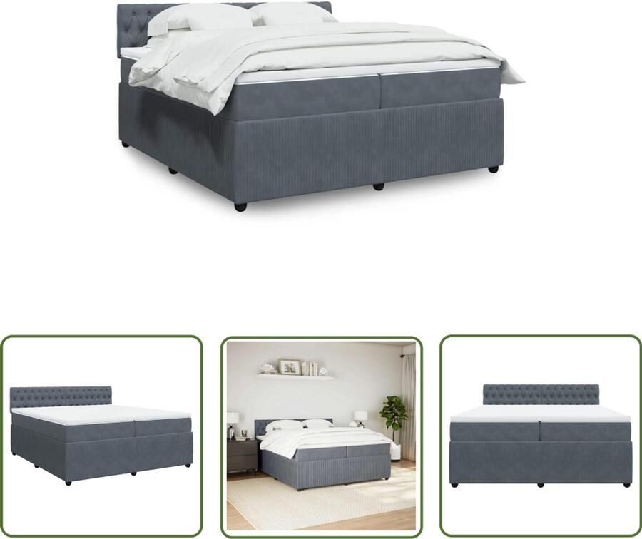 VidaXL Boxspring Bed Boxspring met matras fluweel donkergrijs 200x200 cm Fluweel Bed Dark Grey Bed Tweepersoonsbed
