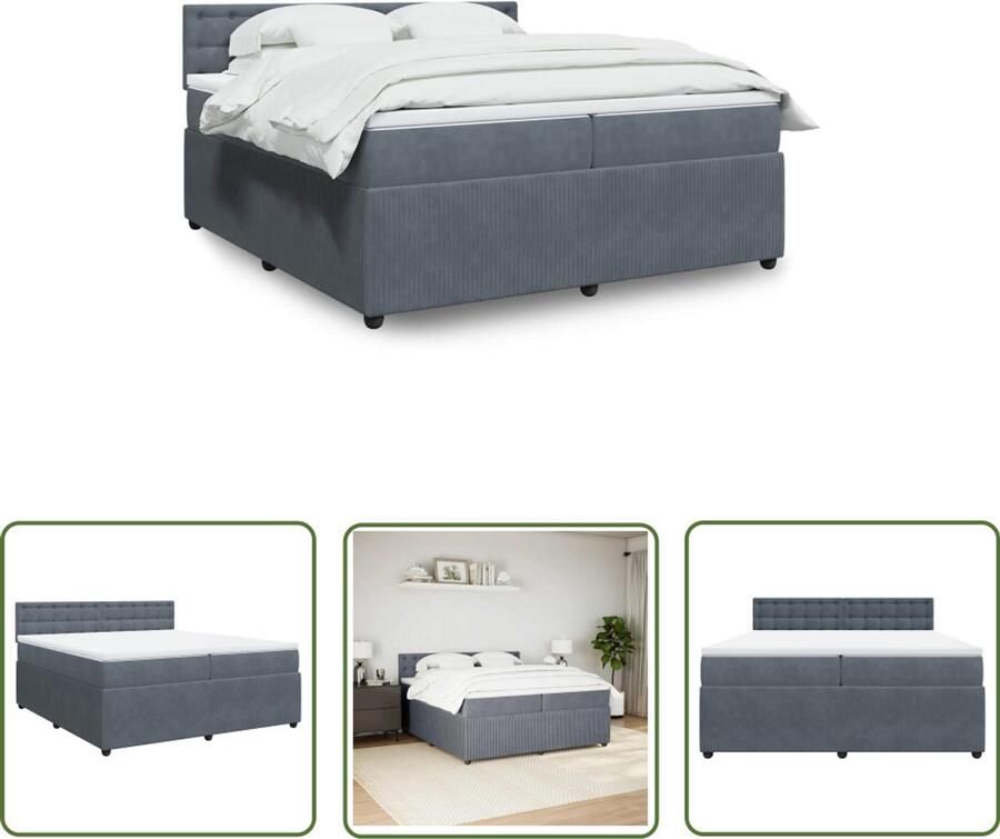 VidaXL Boxspring Bed Boxspring met matras fluweel donkergrijs 200x200 cm Fluweel Bed Dark Grey Bed Tweepersoons Bed