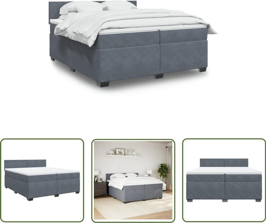 VidaXL Boxspring met matras fluweel donkergrijs 200x200 cm Boxspring Bed Fluweel Bed Donkere Kleuren Bed Tweepersoons Bed